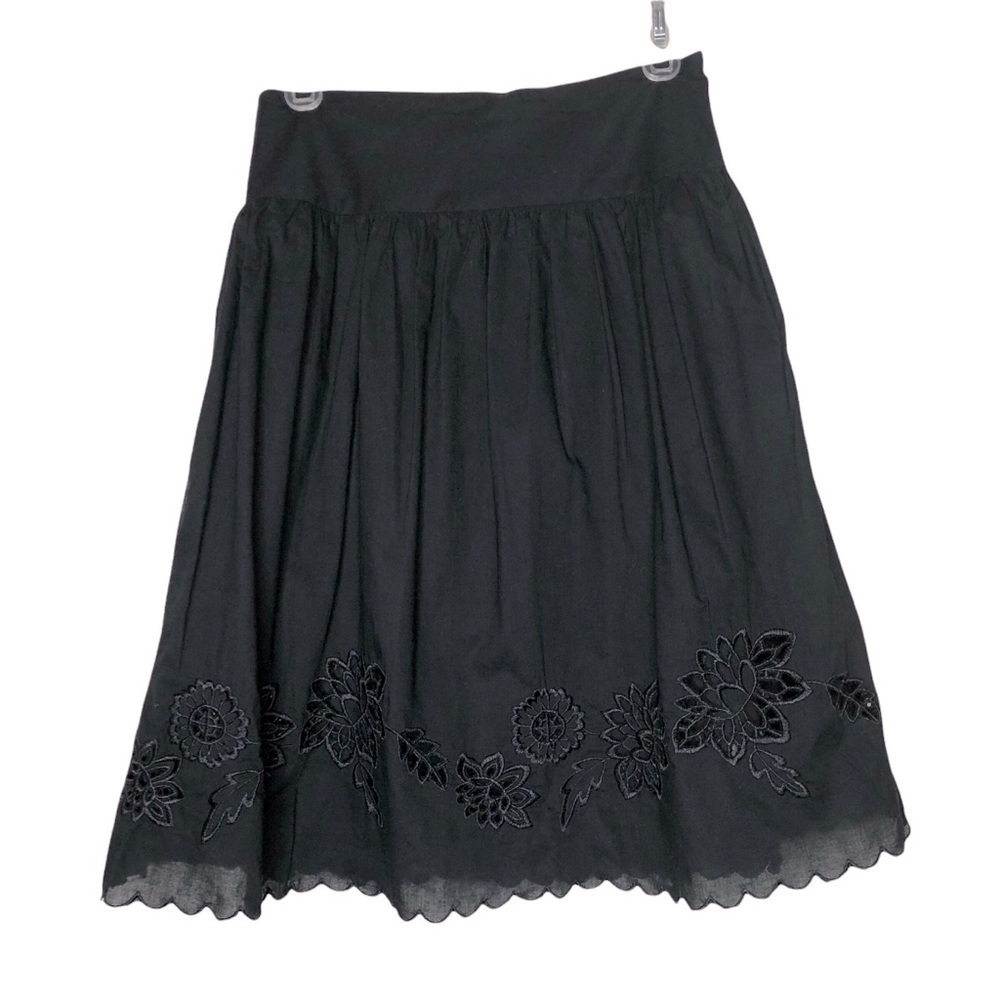 New - JONES NEW YORK 100% Cotton Black Scalloped Skirt Floral Embroidered Size 4